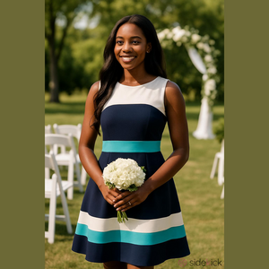 Tommy Hilfiger Women's Dress Size 16 Navy Teal Cream A Line